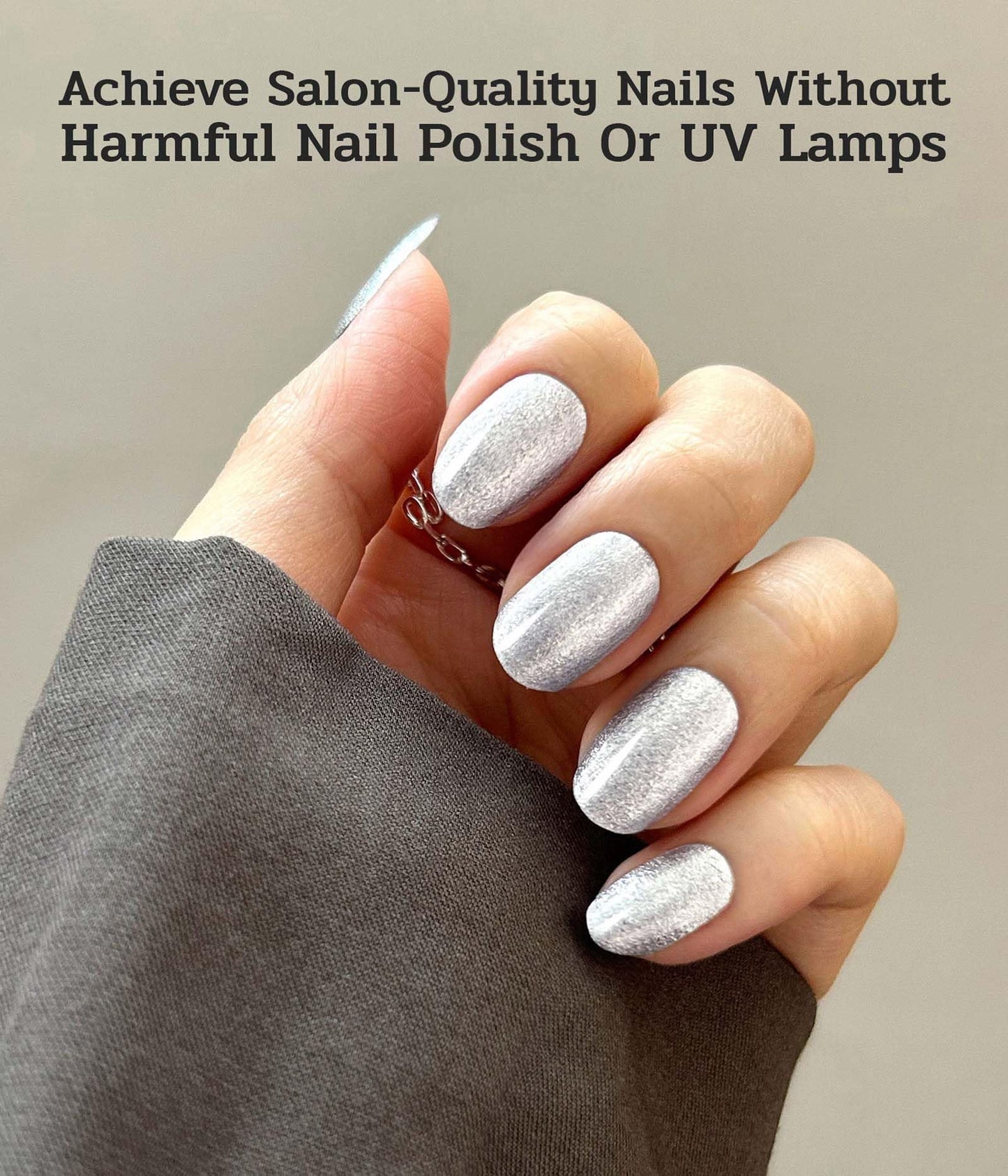 ruyeefam Nail Polish Strips (No UV Lamp Needed) - 22 Pcs Salon Quality Gel Nail Stickers - Long Lasting Wraps (Lunar Surface Light Grey)