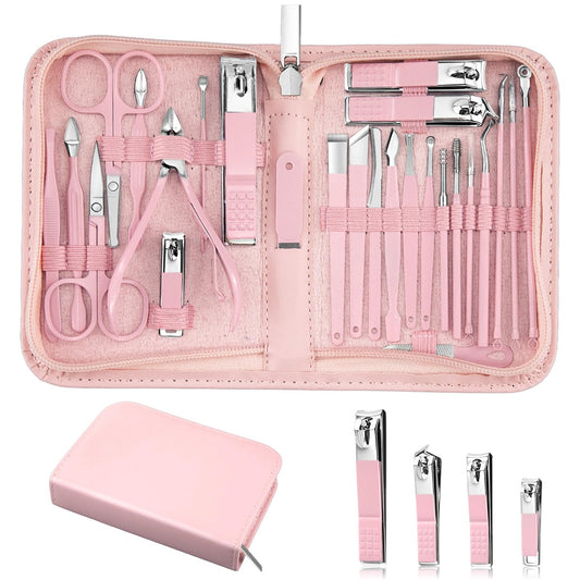 MINKINH 26-Piece Professional Manicure Set，Features Stainless Steel Tools, Carbon Steel Clippers & Travel Case for Women's Home and Travel Grooming，Mother's Day Gifts(Pink)