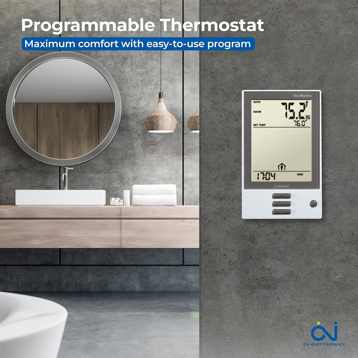 OJ Microline UDG Programmable Thermostat for Heated Floor w/Class A GFCI - 120/240v in Floor Heater Thermostat - Dual Sensing - Includes a Flooring Sensor - 3-Year Warranty & USA Product Support