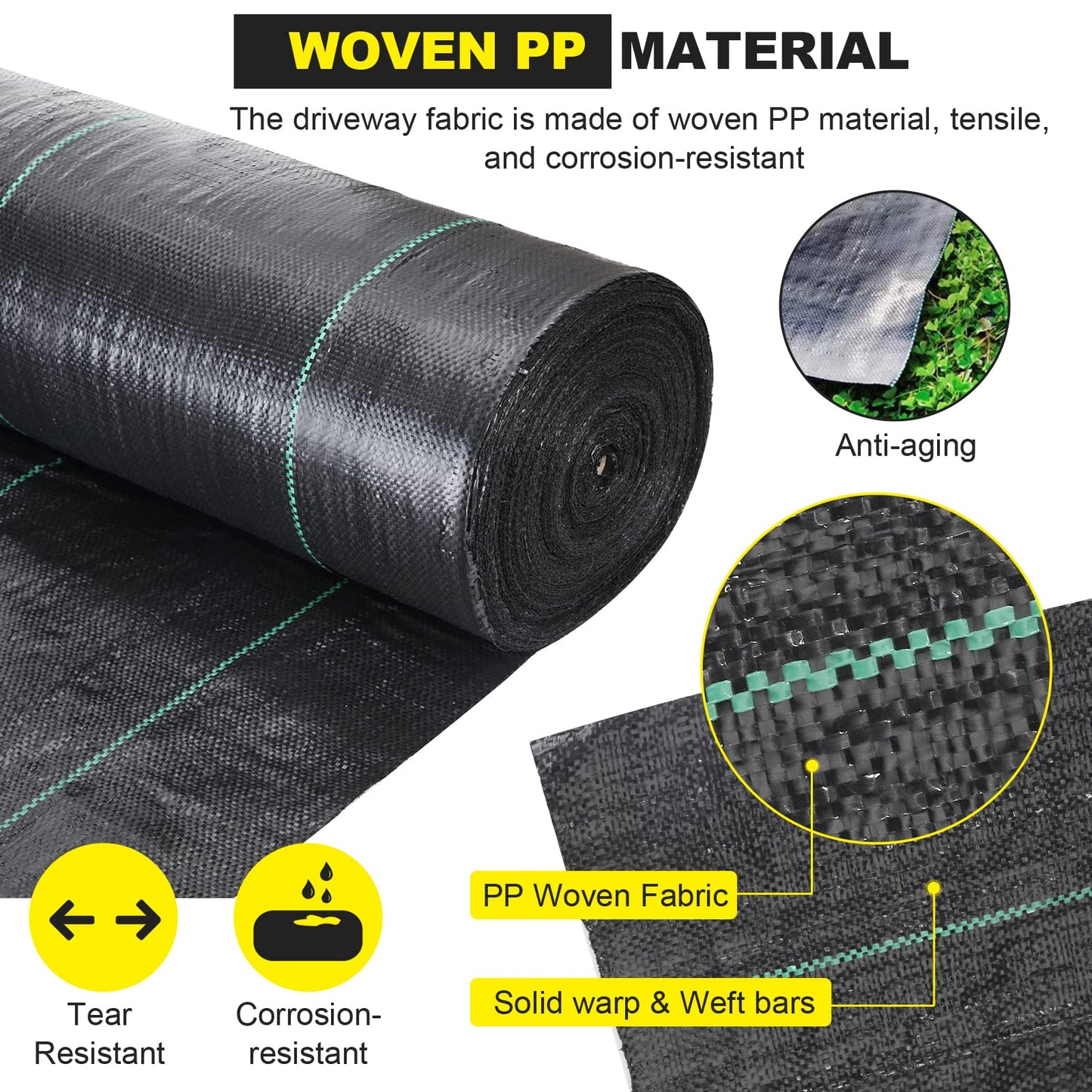Driveway Fabric 6x300 ft - Commercial Weed Barrier, Heavy Duty 3.5OZ Landscape Fabric for Road, French Drain, Erosion Control, Construction Projects