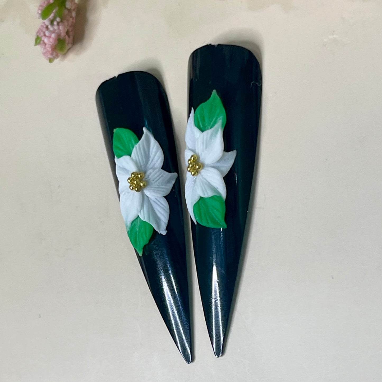Set 8Pcs 3D Acrylic White Poinsettias Flower Christmas Nail Art Charms Handmade by Acrylic Powder HaFLoNar (White Poinsettias 8Pcs)