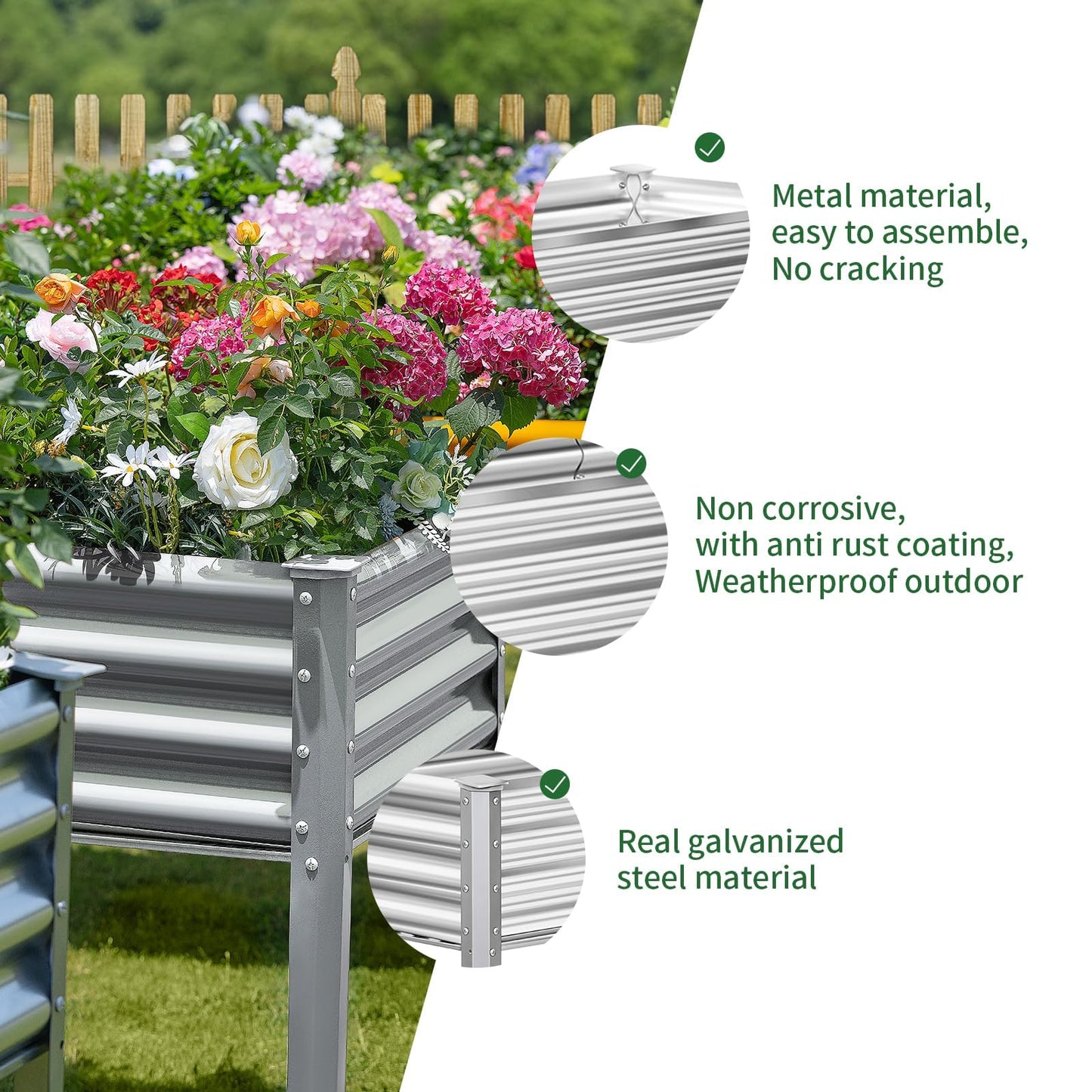 Land Guard Galvanized Raised Garden Bed with Legs, 96×24×32in Raised Garden Beds Outdoor with Drainage Holes, Planter Boxes Outdoor for Backyard, Patio, Balcony, 1200lb Capacity, Silver