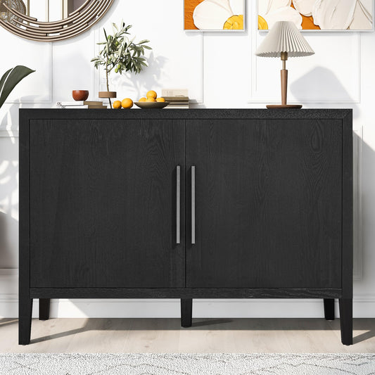 Merax Wood Farmhouse Buffet Sideboard with Metal Handles and 2 Doors, Coffee Bar Storge Cabinet Console Table for Living Room Bedroom Kitchen Hallway Black