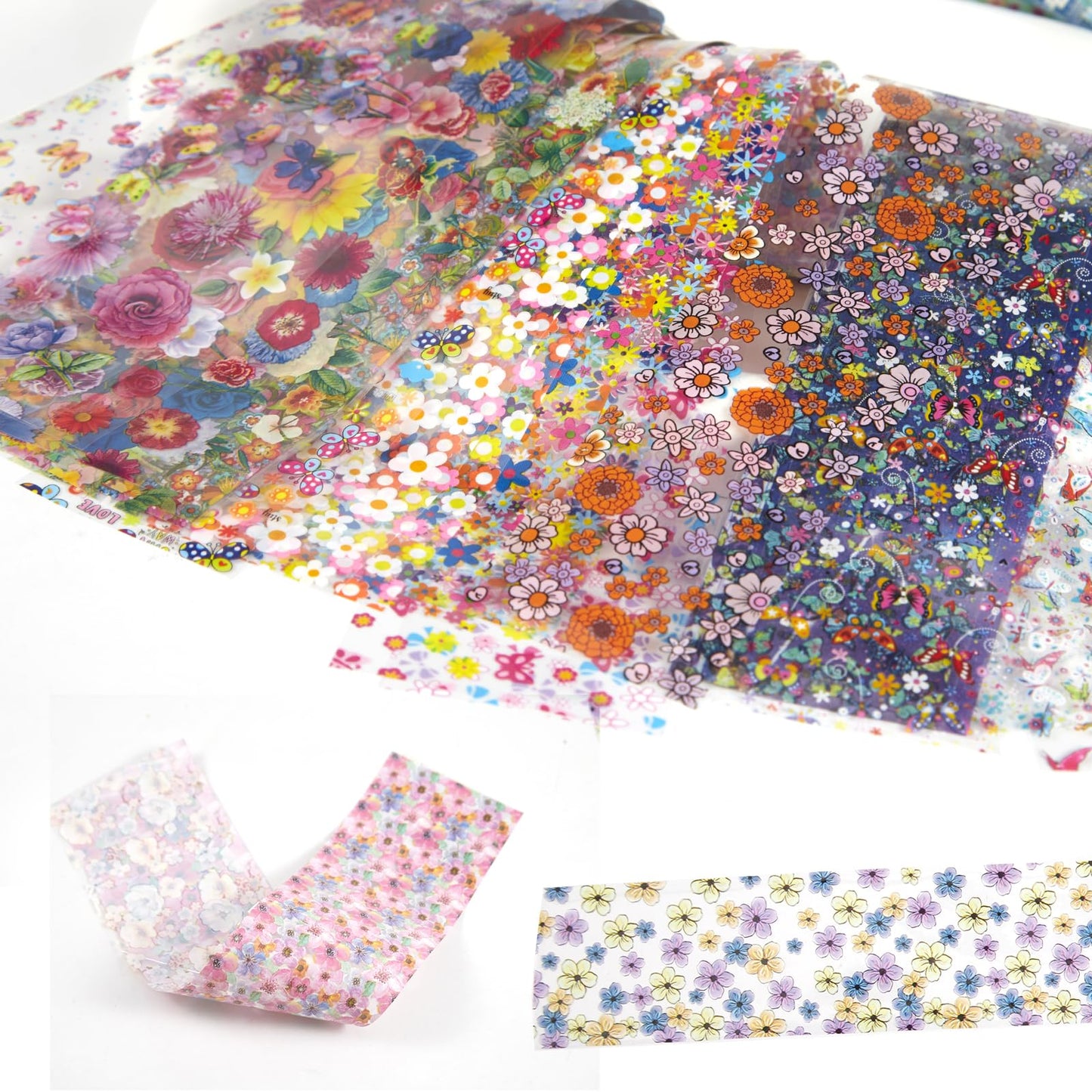 SILPECWEE 300Pcs Flowers Nail Foil, Holographic Nail Art Foil Flower Transfer Foils Paper 3D Floral Nails Stickers Fingernail Wraps Decals Manicure Design Kit Nails Decoration