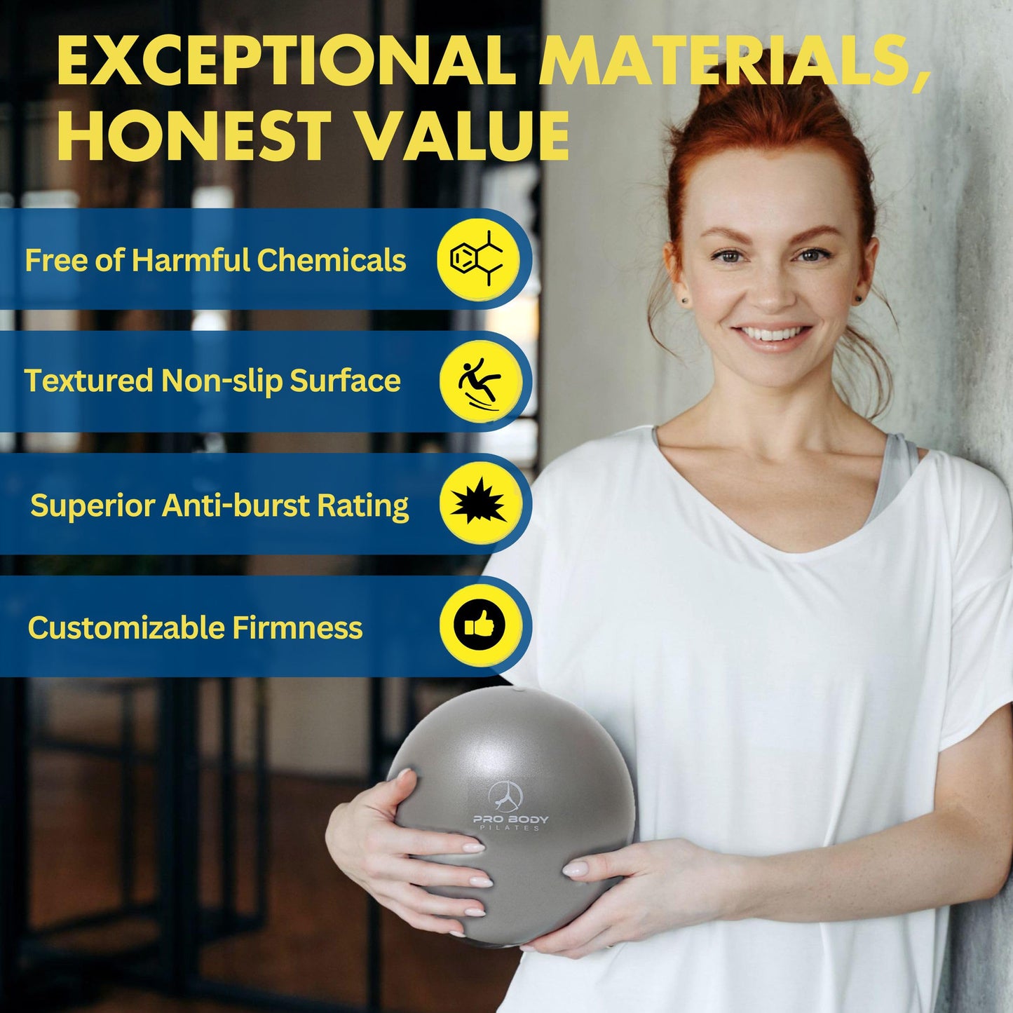 ProBody Pilates Ball 9 Inch - Small Exercise Ball for Stability, Barre, Core, Ab Workouts, Yoga, & Physical Therapy (Mist)