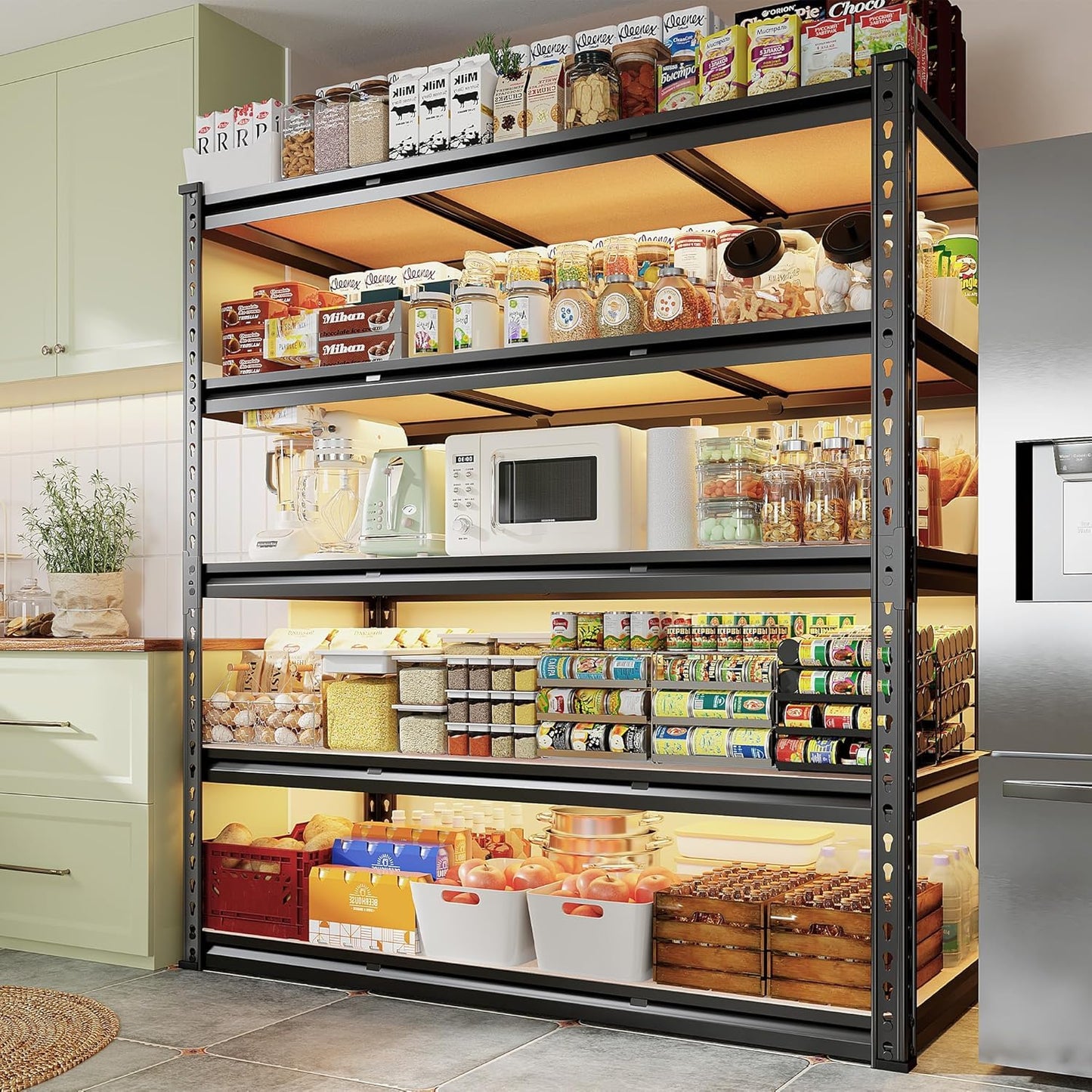 REIBII 48" W Garage Shelving 3020LBS Storage Shelves 5 Tier Heavy Duty Shelving Adjustable Garage Shelves for Basement, Warehouse, Commercial, Easy Assemble, 48" W x 72" H x 24" D, 2PC