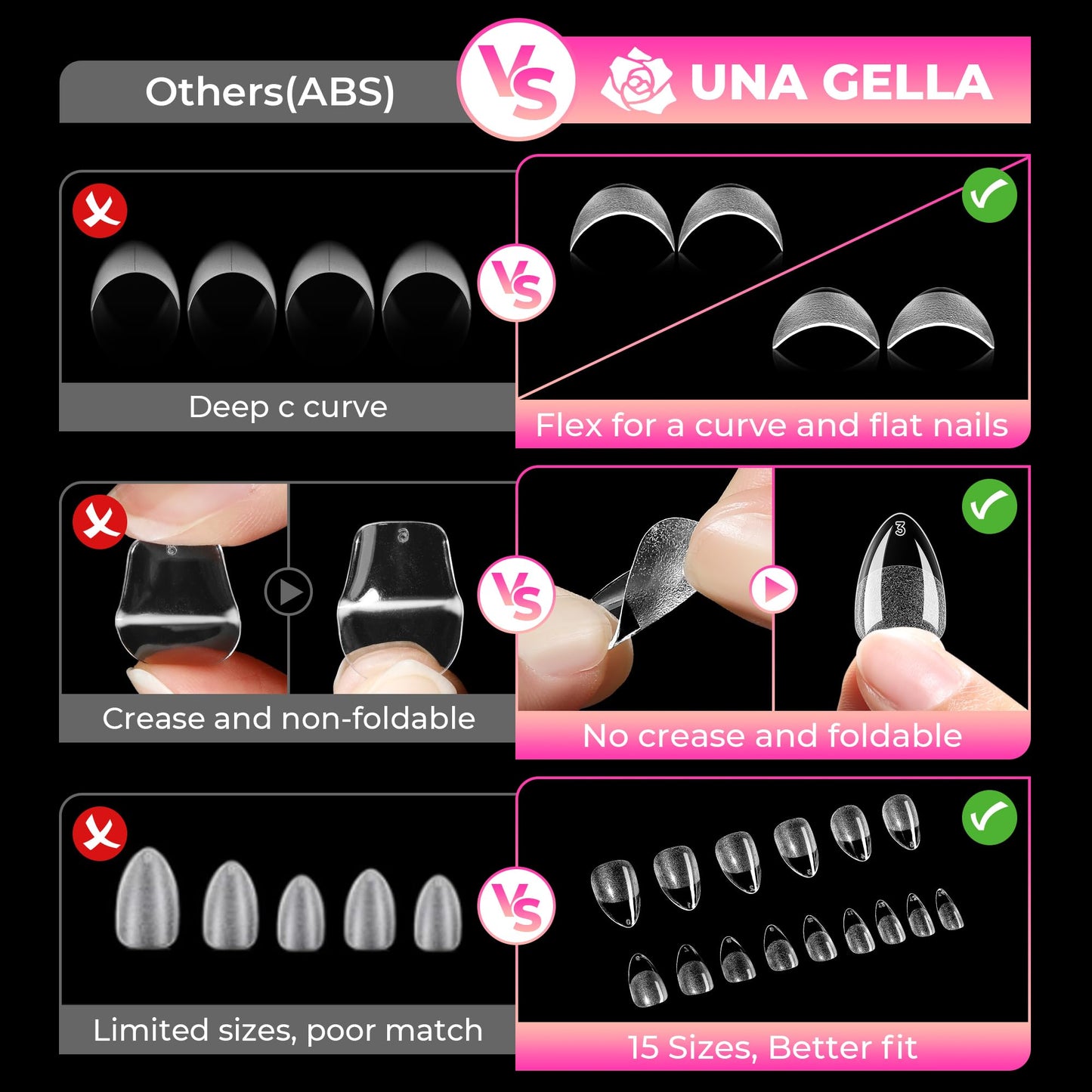 UNA GELLA Short Almond Nail Tips: 360Pcs 15 Sizes Pre-Shaped Acrylic Gel Nail Tips Half Matte Full Cover Fake Nails for Clear Press on Nails Extension DIY at Home Salon