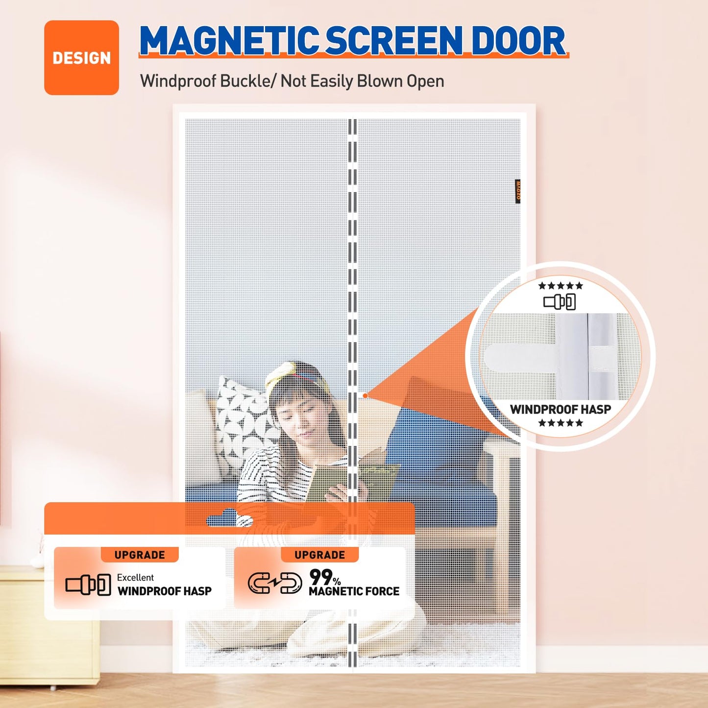 MAGZO Magnetic Screen Door Fit Door Size 72 x 96 Inch, Screen Size 74" x 97" Polyester Sturdy Mesh with Heavy Duty Full Frame Hook & Loop-White