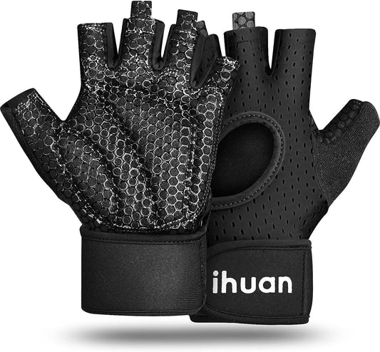 ihuan Breathable Weight Lifting Gloves: Fingerless Workout Gym | Wrist Support | Enhance Palm Protection | Extra Grip for Fitness| Training | Rowing | Pull-ups