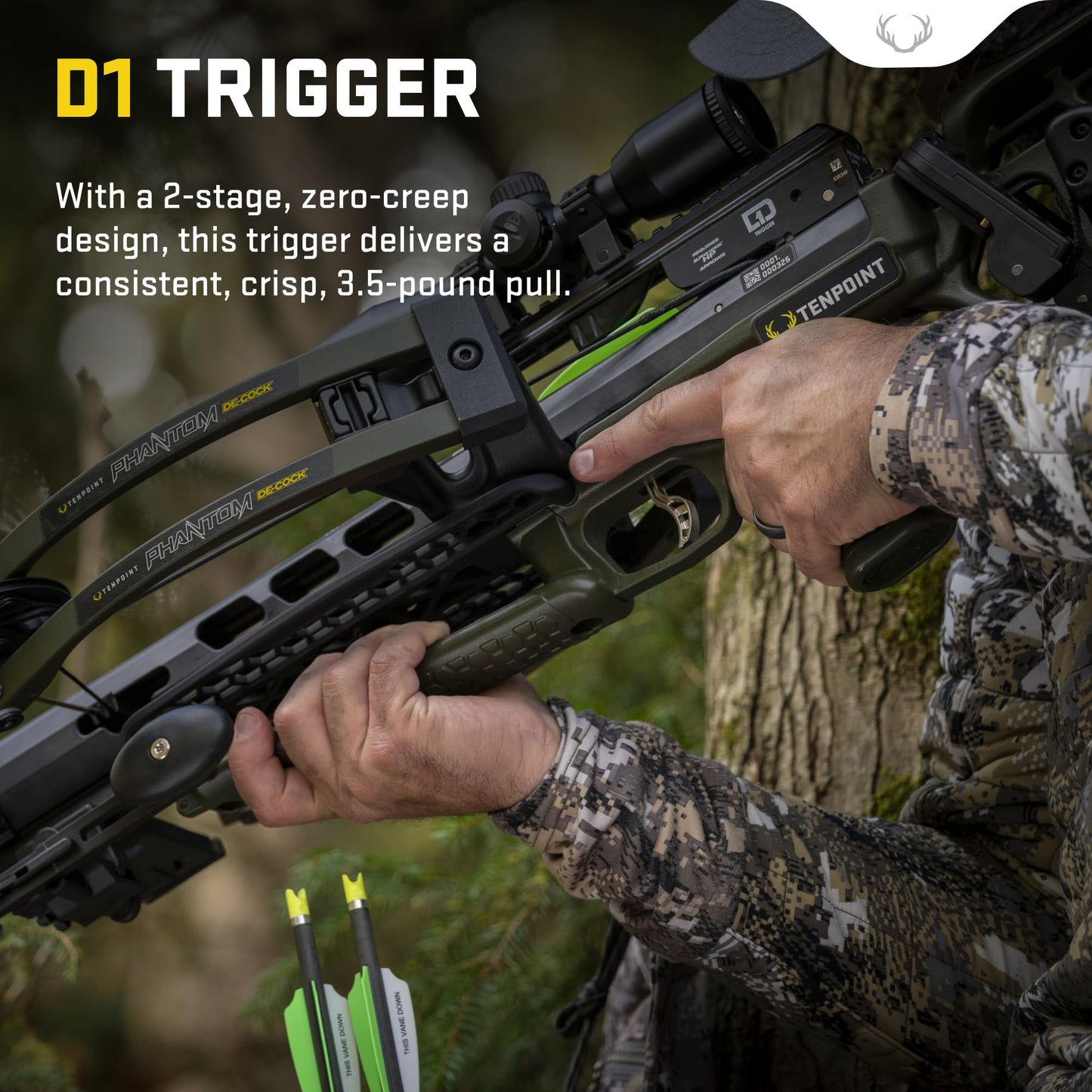 TenPoint Phantom De-Cock, Moss Green - 400 FPS - Our Lightest Reverse Draw Crossbow Ever - Equipped with Pro-View 400 Lighted Scope + ACUdraw De-Cock System