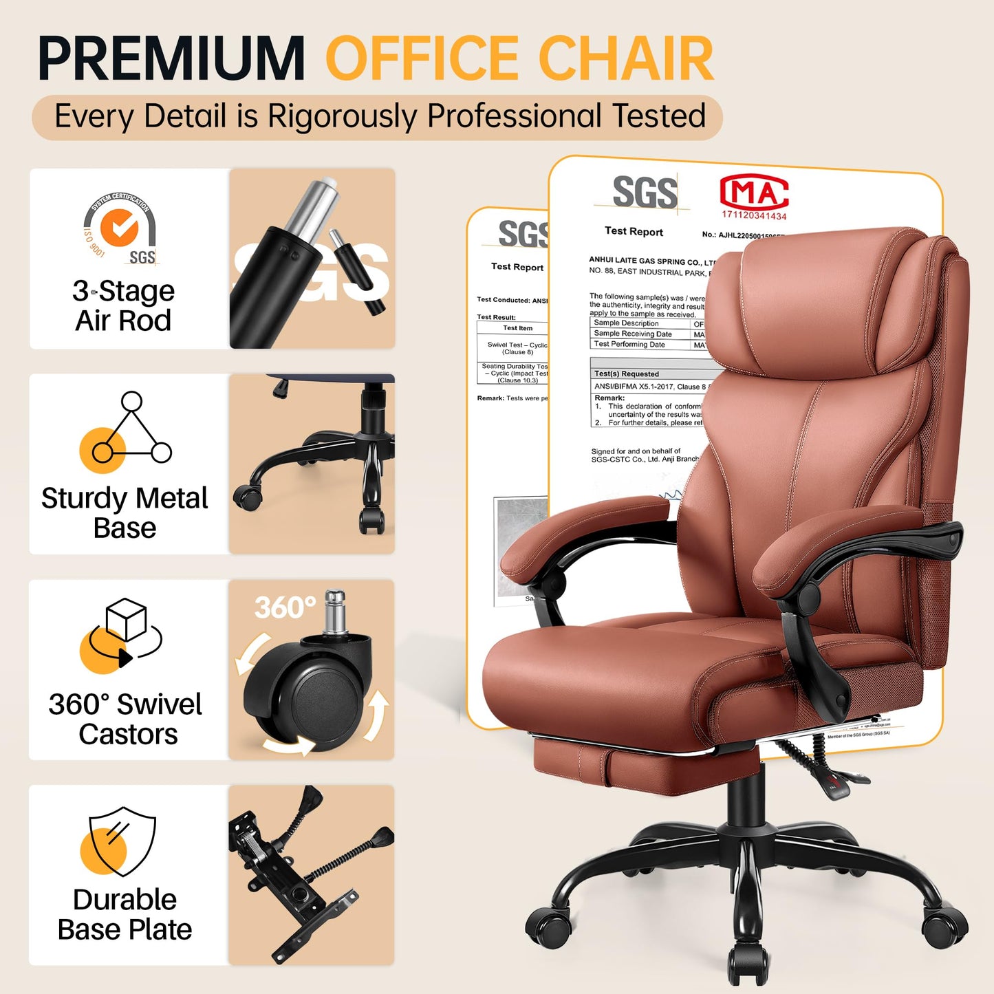 HeroSet Office Chair, Executive Big and Tall Leather Desk Chairs with Footrest, Ergonomic Breathable Computer Chair with Adjustable High Back, Lumbar Support Swivel PC Chairs with Rocking Function