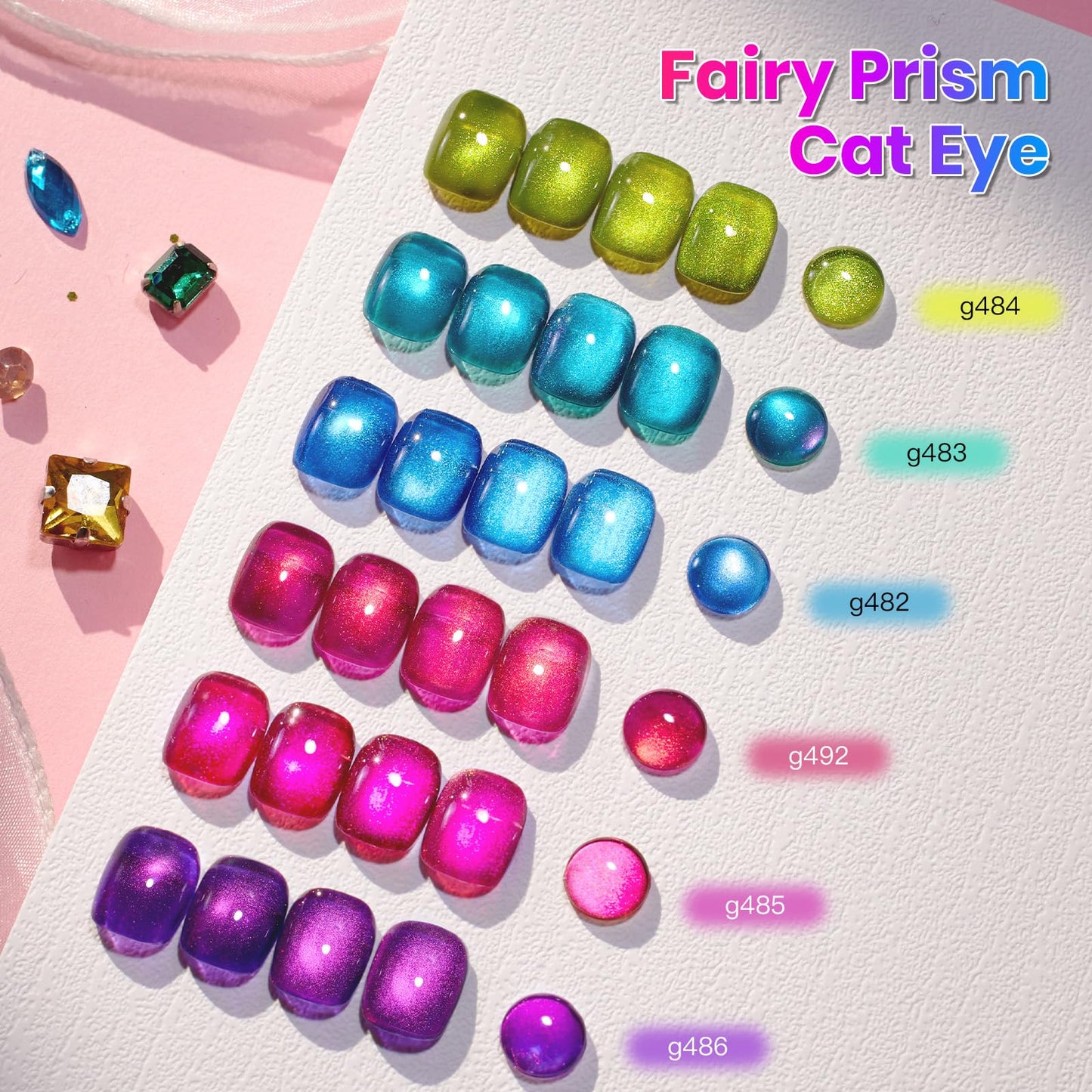 Beetles Neon Cat Eye Gel Nail Polish Set - 6 Colors Fairy Prism Summer Glitter Cat Eye Gel Polish Kit Red Green Blue Pink Purple Magnetic Shine Soak Off UV Salon DIY Manicure Gift for Women