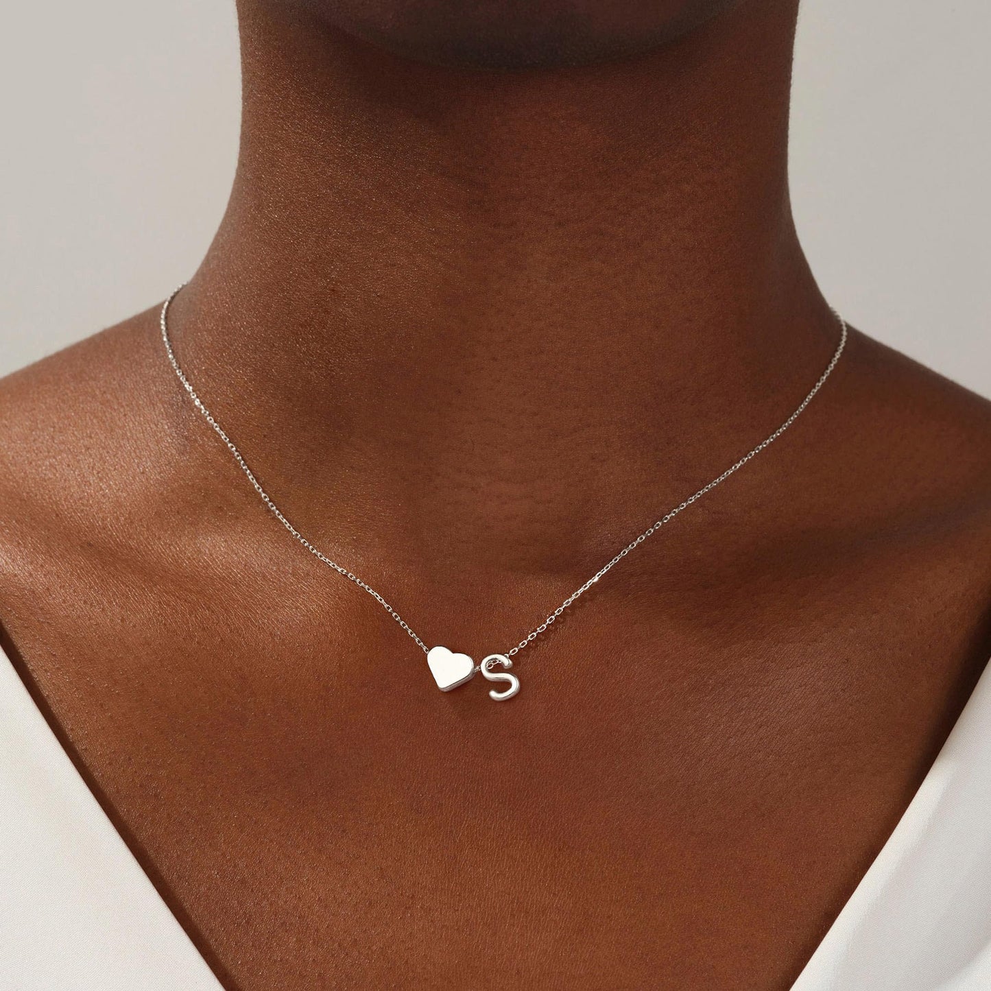 Turandoss Heart Initial Necklace for Women, 18K-White-Gold-Plated Heart Initial S Dainty Necklaces Tiny Silver Necklaces Birthday Gifts for Women Jewelry