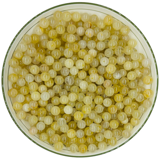 WHNKFB 8mm 50PCS Natural Frosted Gold Rutilated Quartz Round Beads, Cotton-Like Included Loose Crystal Beads for Jewelry Making Craft - 4mm 6mm 8mm 10mm Options with Free Elastic Cord