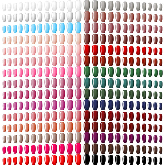 Maitys 720 Pieces 30 Sets Medium Square Press on Nails Glossy Fake Nails Solid Color Artificial Tips Full Cover for Women Girls Ballerina DIY(Classic Colors)