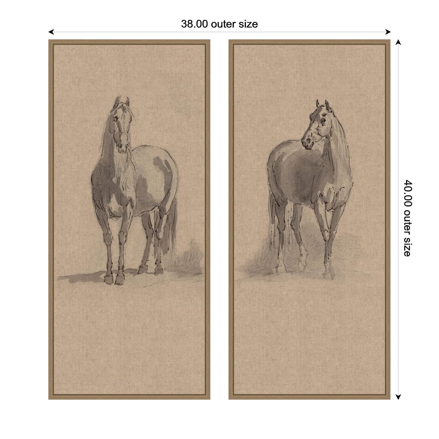 Kate and Laurel Forty Three Studies of Horses and Riders 2 Piece Framed Canvas Wall Art Set by Nostalgia Prints, Sylvie Dark Gold Rustic Farmhouse, Animal Art for Wall Decor