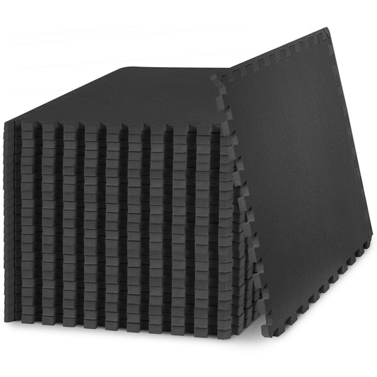 ProsourceFit Weaved Pattern Extra Thick Exercise Puzzle Mat ¾-inch, EVA Foam Interlocking Tiles for Protective, Cushioned Flooring for Home and Gym Equipment; Black, 96 SQ FT, 24 Tiles