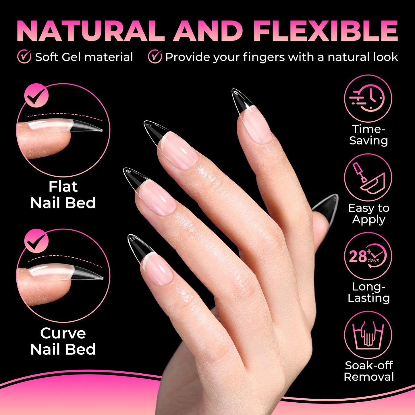 UNA GELLA Stiletto Gel Nail Tips:510Pcs Full Cover Nail Tips Medium Stiletto Almond Pre-etched Fake Clear Acrylic False Nails Sturdy Stiletto Press on Nails for Nail Extensions Home DIY Salon 15 Sizes