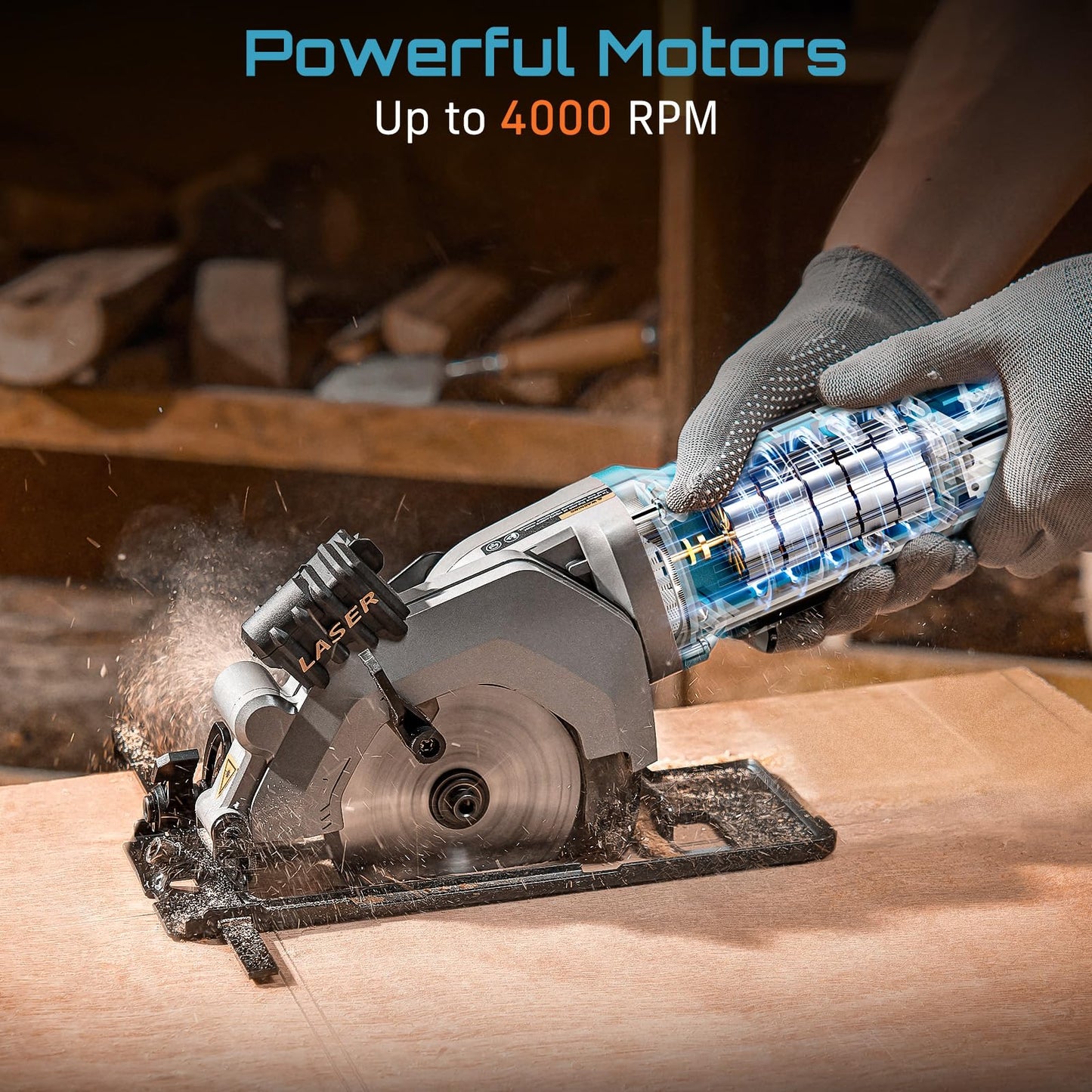 Seesii Mini Circular Saw with Laser Guide,4.8A 4000 RPM Compact Corded Circular Saw with Rip Guide,3 Blades (4-1/2") for Wood,Soft Metal,Tile,Plastic Cutting,Max Cut Depth 1-11/16"(90°),1-1/8" (45°)