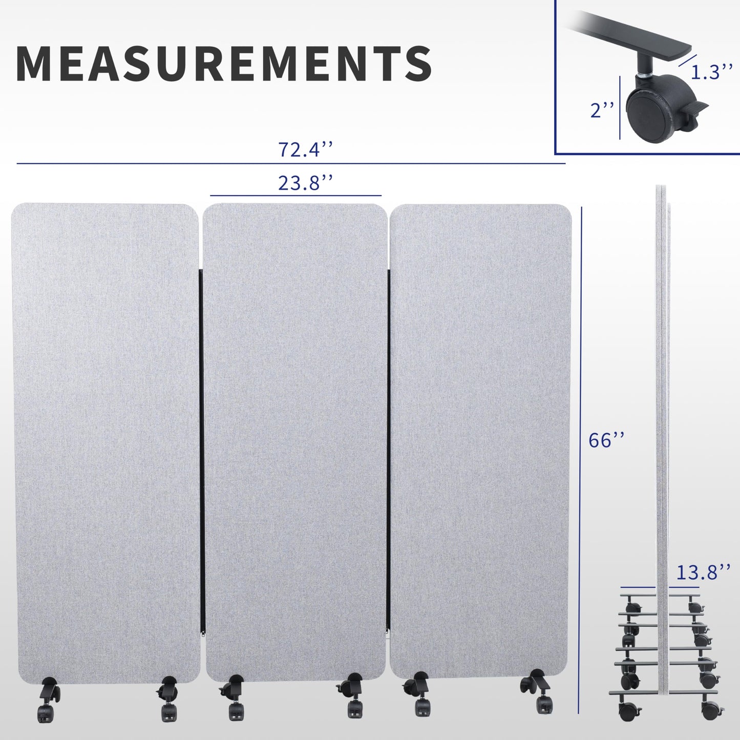 VIVO Freestanding 72 x 66 inch Privacy Panel, Mobile Cubicle Divider, x3 24 inch Wall Partitions, Gray, PP-3-T072G-M
