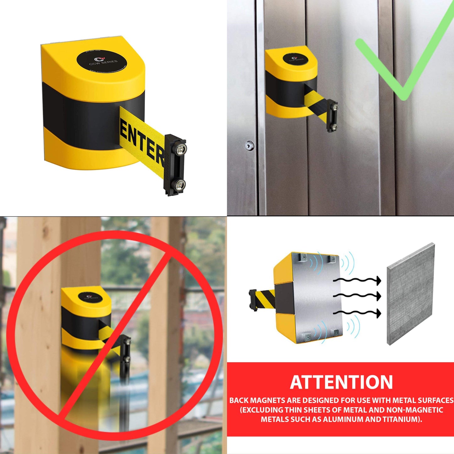 Crowd Control Warehouse - CCW Series WMB-220 Magnetic Wall Mount Retractable Belt Barrier - 15 Foot, Red Belt with Black ABS Case