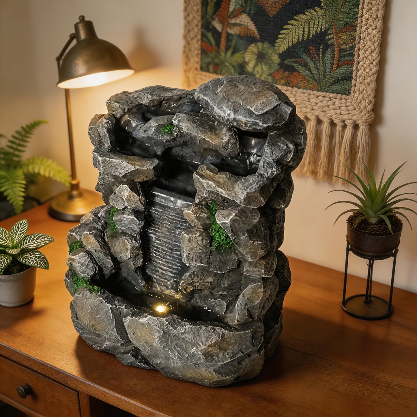 WZAPPKEW Waterfall Fountain Indoor Water Fall Theme Tabletop Zen Fountain for Home Decor Desk Fountain for Relaxation Meditation(Waterfall)