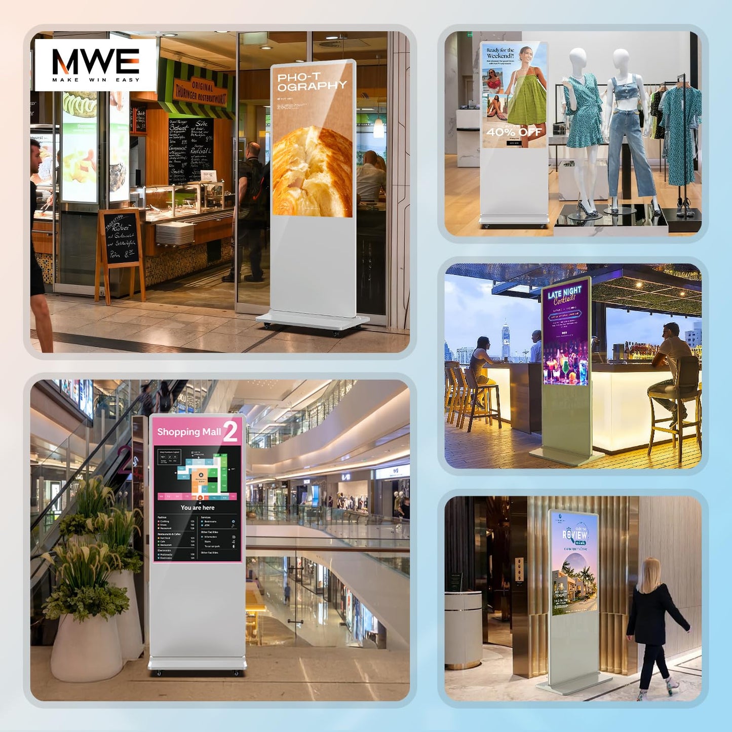 QIXZOCV MWE 49 Inch Indoor Digital Signage Touchscreen Kiosk Floor Standing Advertising Display LCD Totem Interactive Display Poster Android System with Auto Media Player-White