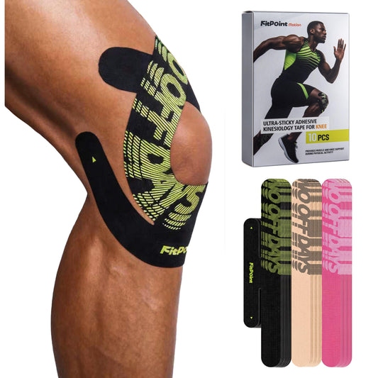Kinesiology Tape for Knees 10 Pcs Ultra-Sticky Patella Knee Tape for Knee Pain Relief & Knee Stability Pre Cut Synthetic Kinetic Tape for Knee Support Waterproof Latex-Free Jet Black