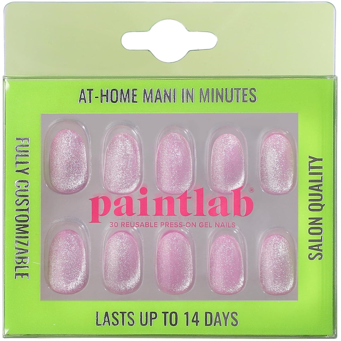 PaintLab Press On Nails Kit for Women – Lavender Fairy Cat Eye Oval Fake Nails, 30 Nails in 15 Sizes with Glue, Reusable Salon Quality Press On Nails