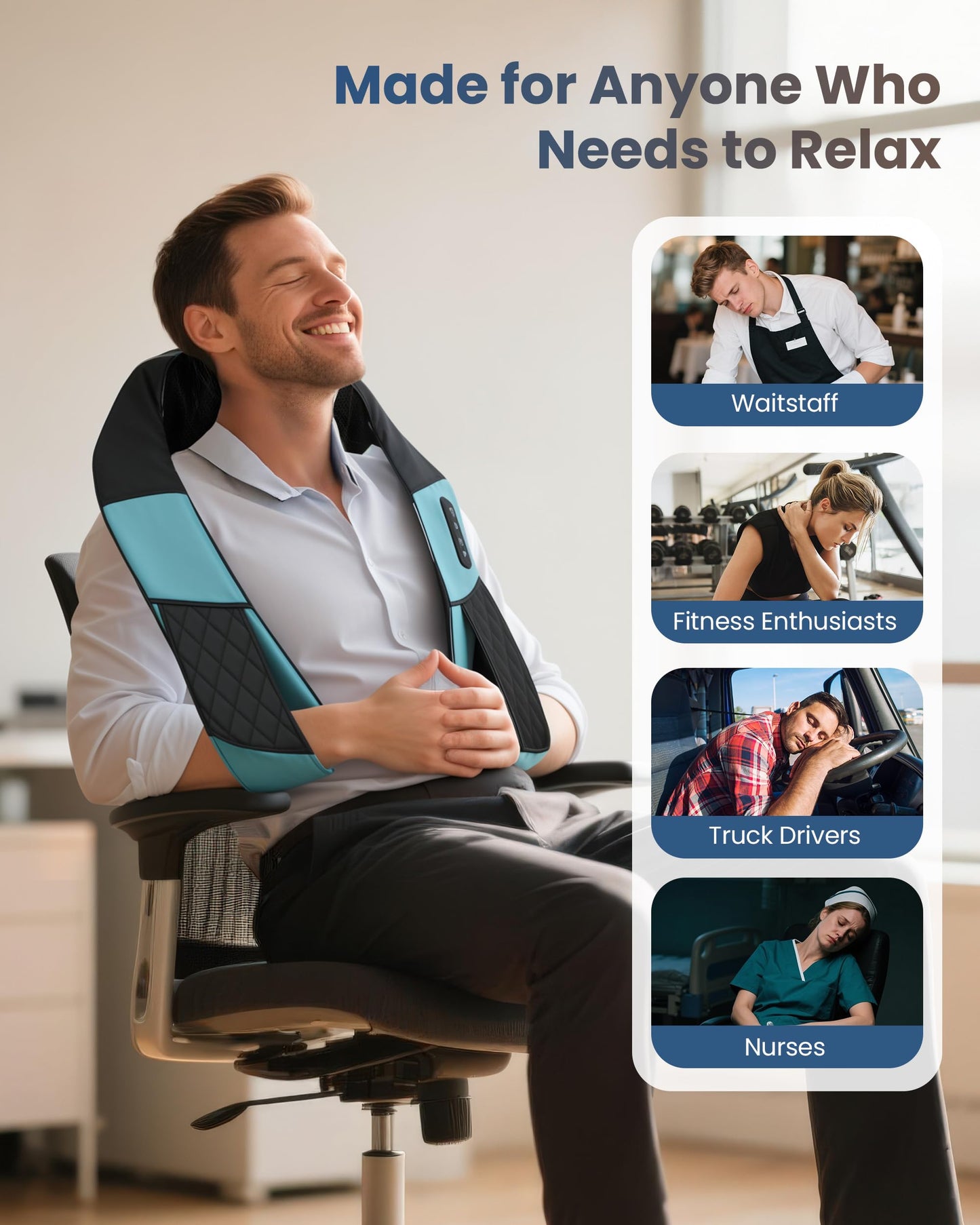 COMFIER Cordless Neck Massager for Pain Relief Deep Tissue, Shiatsu Shoulder Massager with Heat, 3D Kneading Back Massager Pillow, Rechargable & Portable, Car Office,Home Use
