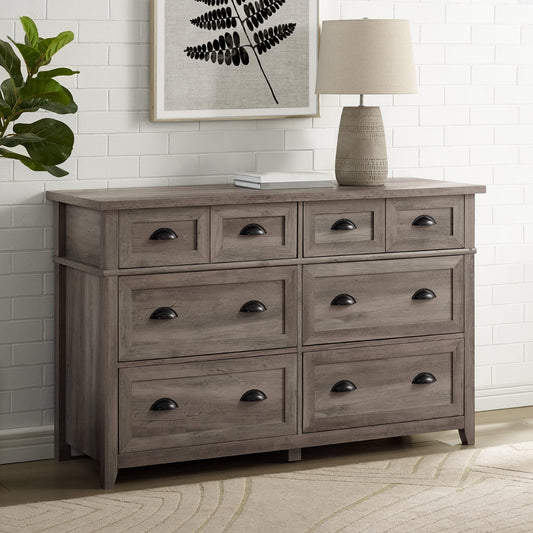 Walker Edison Modern Farmhouse 6-Drawer Framed Dresser with Half-Moon Handles, 52 Inch, Grey Wash