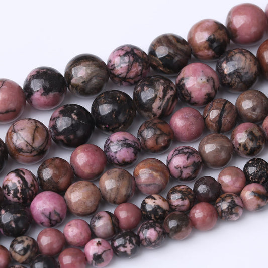 10MM Black Line Rhodochrosite Round Loose Beads Natural Gem Beads Crystal Energy Stone Beads for Jewelry Making DIY Bracelet Necklaces