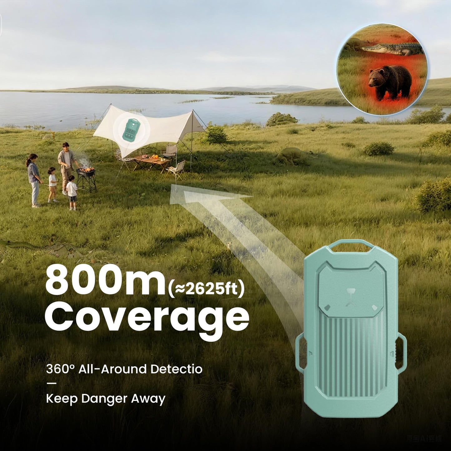 LETWESAF Portable Radar Perimeter Security Alarm for Camping, Wireless Perimeter Alarm,Rechargeable Motion Detector Trip Alarm,1/2 Mile Range,Waterproof System for Outdoor Security&Survival Gear,Green