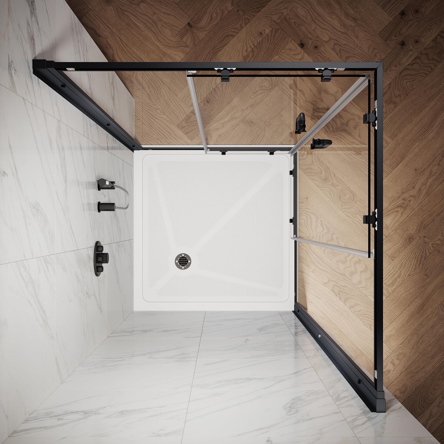 ELEGANT Corner Shower Enclosure 36 in.D x 36 in. W x 72 in. H, Double Sliding Corner Shower Door with 1/4 in. Tempered Glass, Sliding Shower Enclosure in Black (Shower Base Not Included)