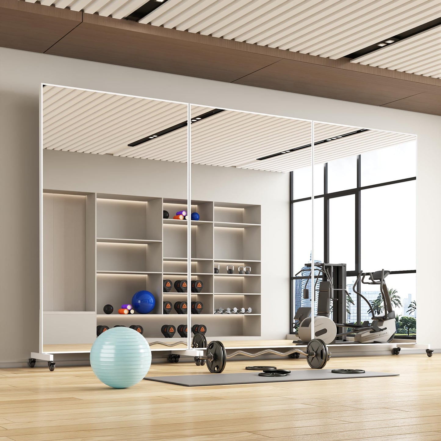 Suidia 72"x40" Full Length Mirror with Wheels, Shatterproof Full Body Mirrors, Mobile Floor Standing Mirror for Home Gym, Yoga, Dance Studio, Living Room, Rectangular, White