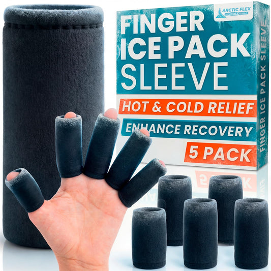 Arctic Flex Finger Ice Pack Sleeve - (5 Pk) Compression Sleeves for Arthritis, Trigger Finger & Pain Relief - Hot and Cold Gel Therapy Treatment for Joints & Thumb - Support Wrap for Swelling