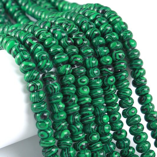 76pcs 5x8mm Natural Stone Green Malachite Rondelle Spacer Loose Beads Abacus Disk Stone Round Loose Gemstone Beads for Jewelry Making DIY Bracelet Necklace