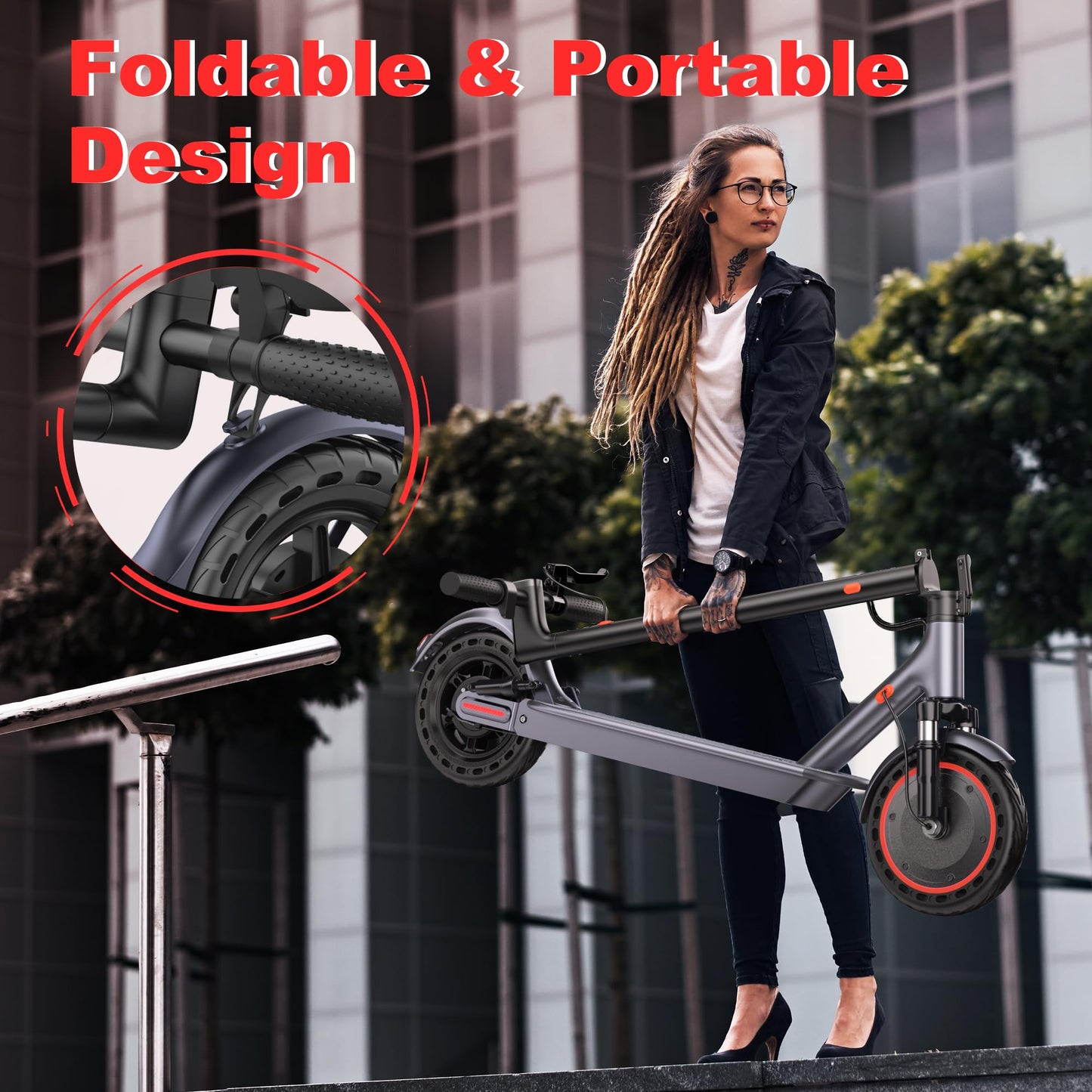 Maxshot Electric Scooter, 8.5" /10" /14" Tire, 16/19/22 Mph Top Speed, 12/16/21/27/28/49/50 Miles Long Range, Folding Escooter for Adults and Kids with Seat Bag, Dual Braking, Dual Suspension, App