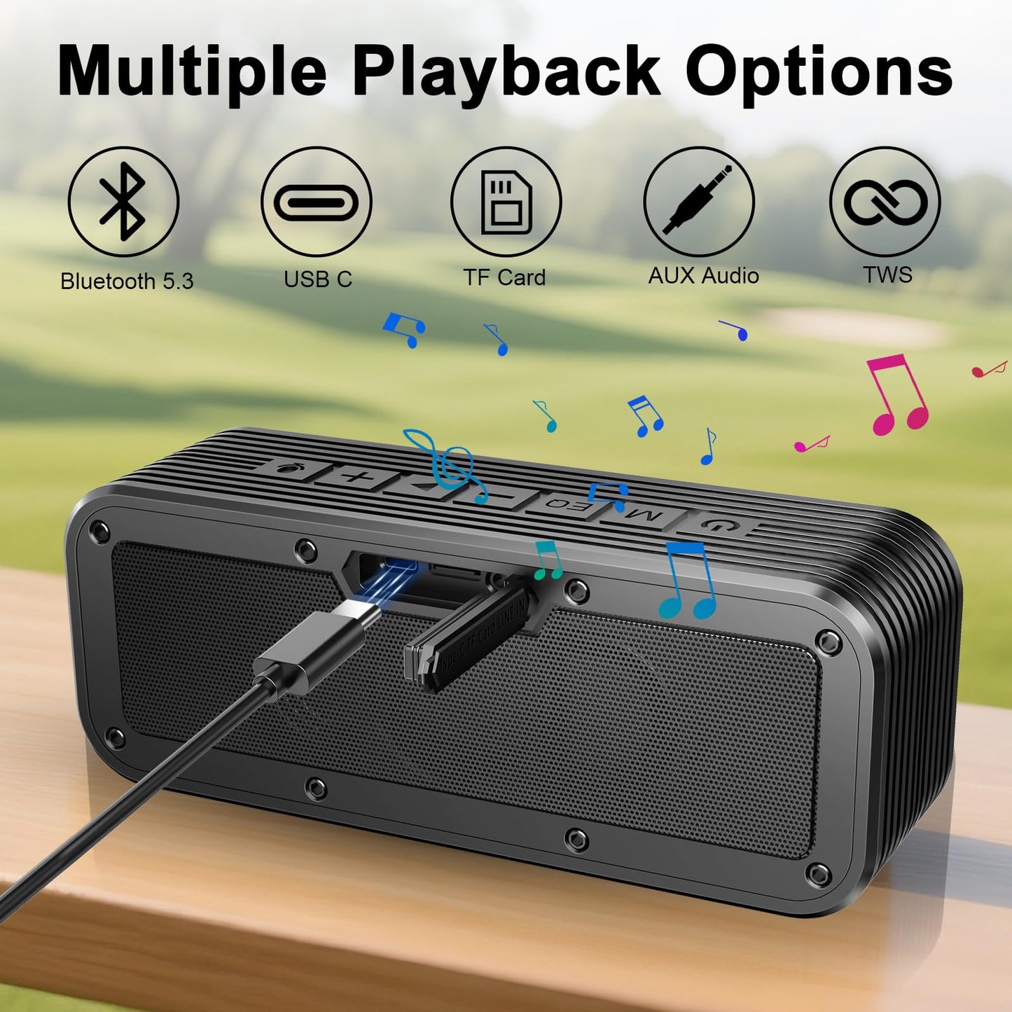 Hupoaf Portable Bluetooth Golf Speaker, 50W Strong Magnetic Bluetooth Speaker Wireless, 6600mAh Loud Stereo Sound, 30Hrs Dual Pairing for Golf Cart, IPX7 Waterproof, SD Card for Camping/Home/Outdoor