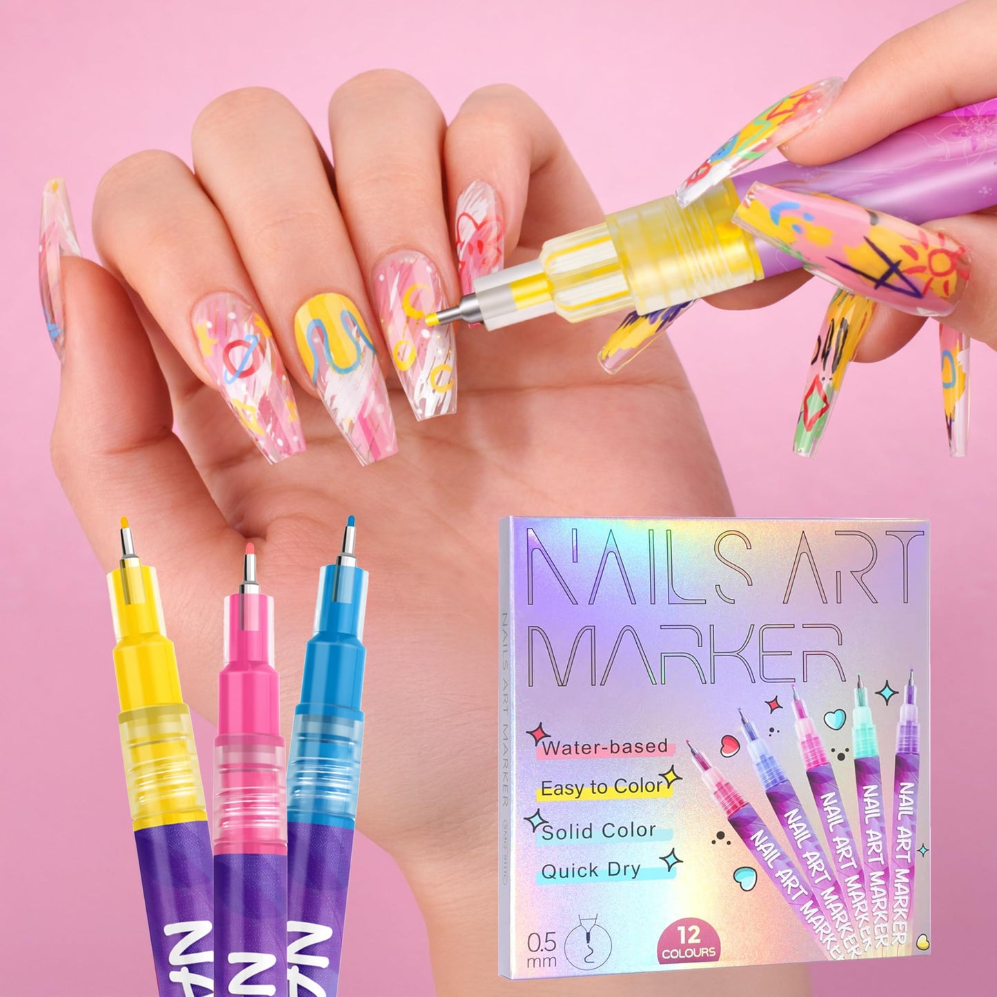 ELIFERA Nail Art Pens for DIY Nail Design – Nail Polish Pens & Nail Art Markers Kit with Easy Control, Compatible with Nail Brushes for Beginners and Professionals