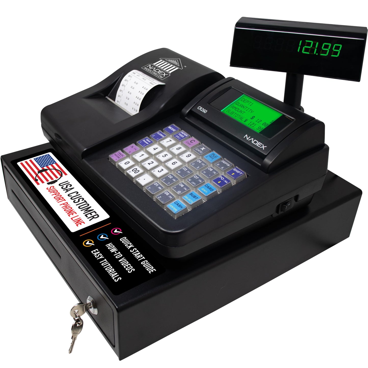 Nadex CR260 Cash Register, Steel Drawer, Fast Printing, User-Friendly Interface, Black