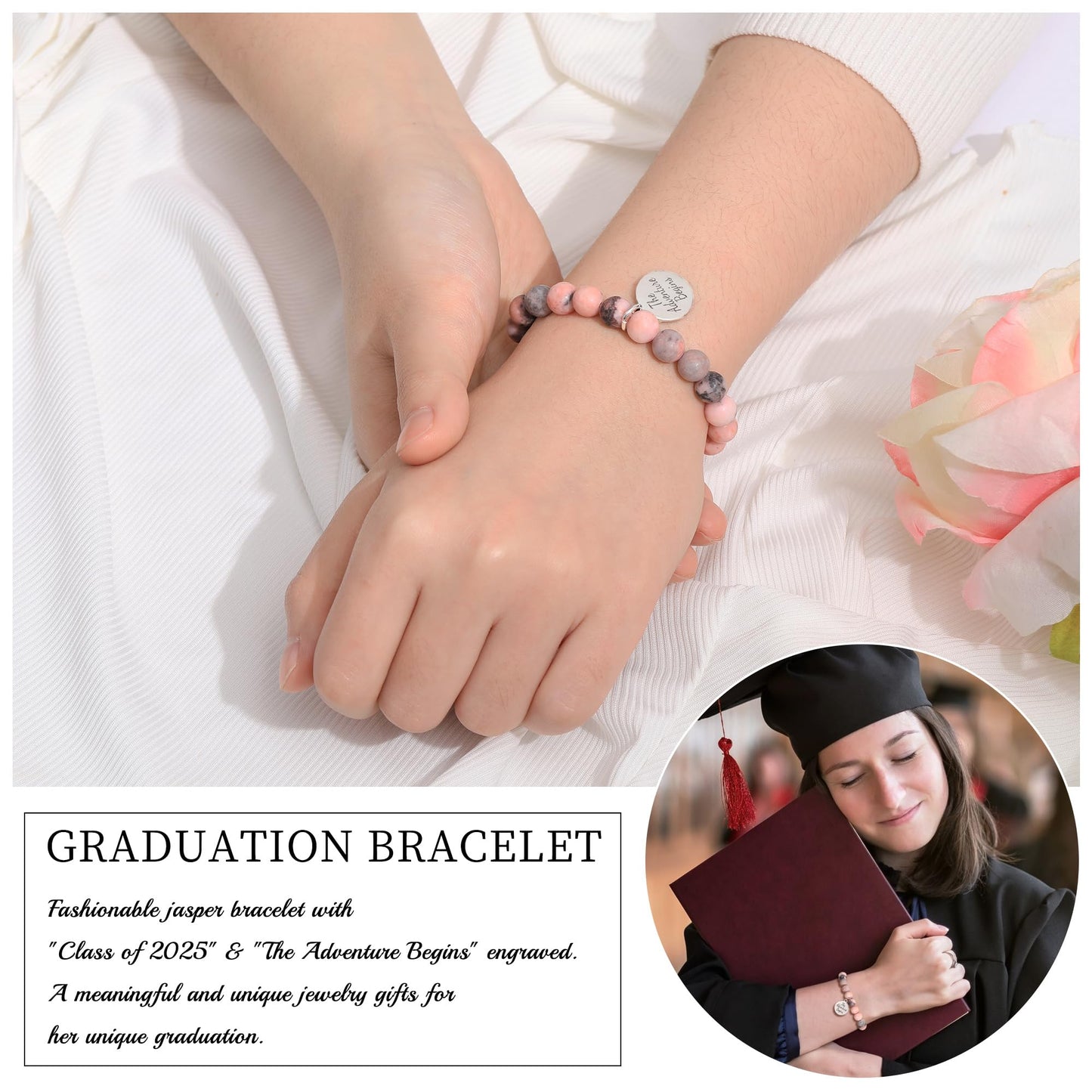 Sistble Graduation Gift for Her Class of 2026 Graduation Bracelet College High School Jasper Beaded Bracelets for Women Bonus Daughter Inspirational Gifts Trendy Jewelry