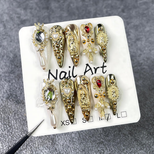 Handmade Press on Nails Short Almond Pink French Tip with 3D Design Fake Nail Art for Women S