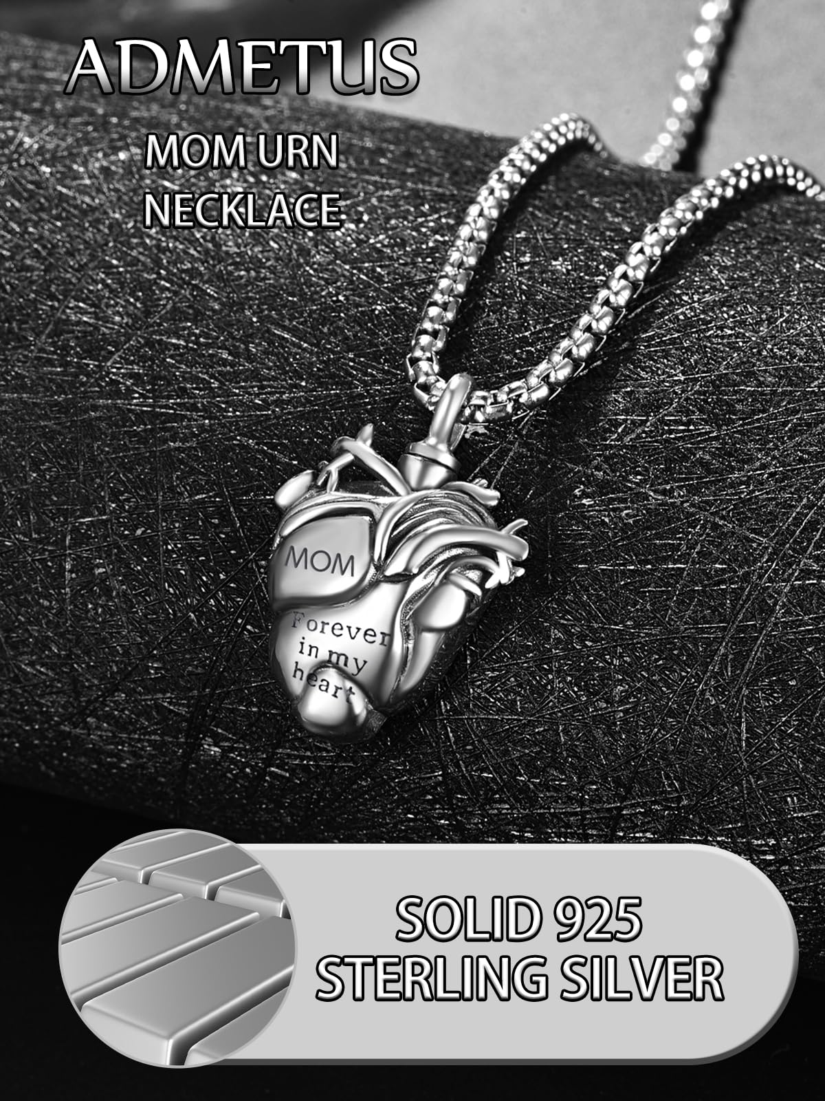 Anatomical Heart Urn Necklaces for Ashes Sterling Silver Ash Pendants Cremation Jewelry Mom Keepsake Pendant Memorial Jewelry Gifts for Loss of Mom