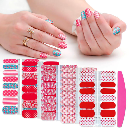 SILPECWEE 5 Sheets Red Nail Wraps for Women Valentine's Day Nail Polish Strips Gel Nail Strips Self Adhesive Nail Polish Stickers Stick on Nails Fingernails Manicure Stickers with 1pc Nail File