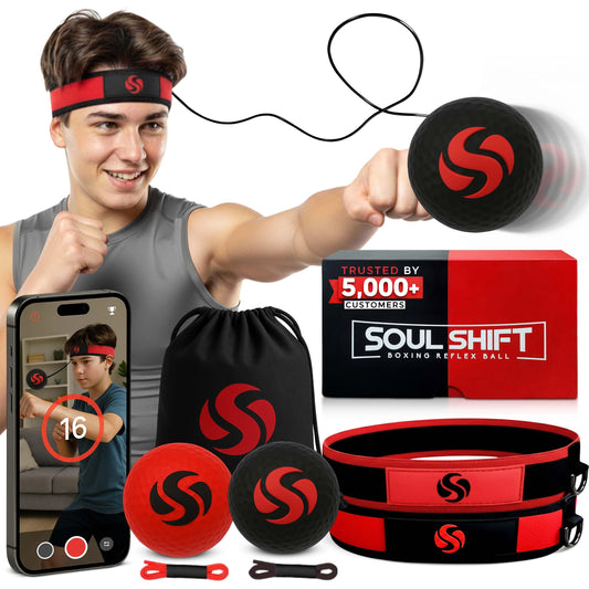 Soul Shift - Boxing Reflex Ball – Dual Competition Set | 2 Adjustable Headbands + 2 Training Balls + App Included | Speed, Agility & Hand-Eye Coordination for Adults & Kids | MMA Training Equipment