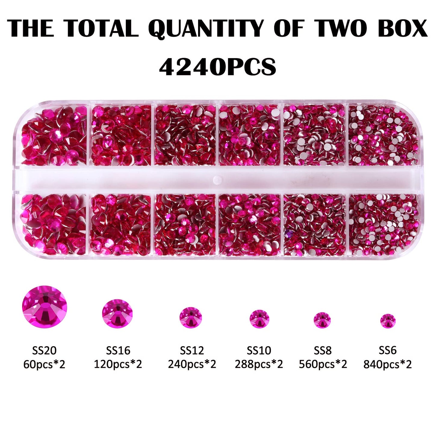 Meibite Peach Glass Flatback Rhinestones for Nails, Crafts & Clothes – 4240PCS 6 Sizes (SS6–SS20) Crystal Gems Kit with Tweezers & Picker, Non Hotfix DIY Rhinestones for Tumblers, Shoes, Nail Art