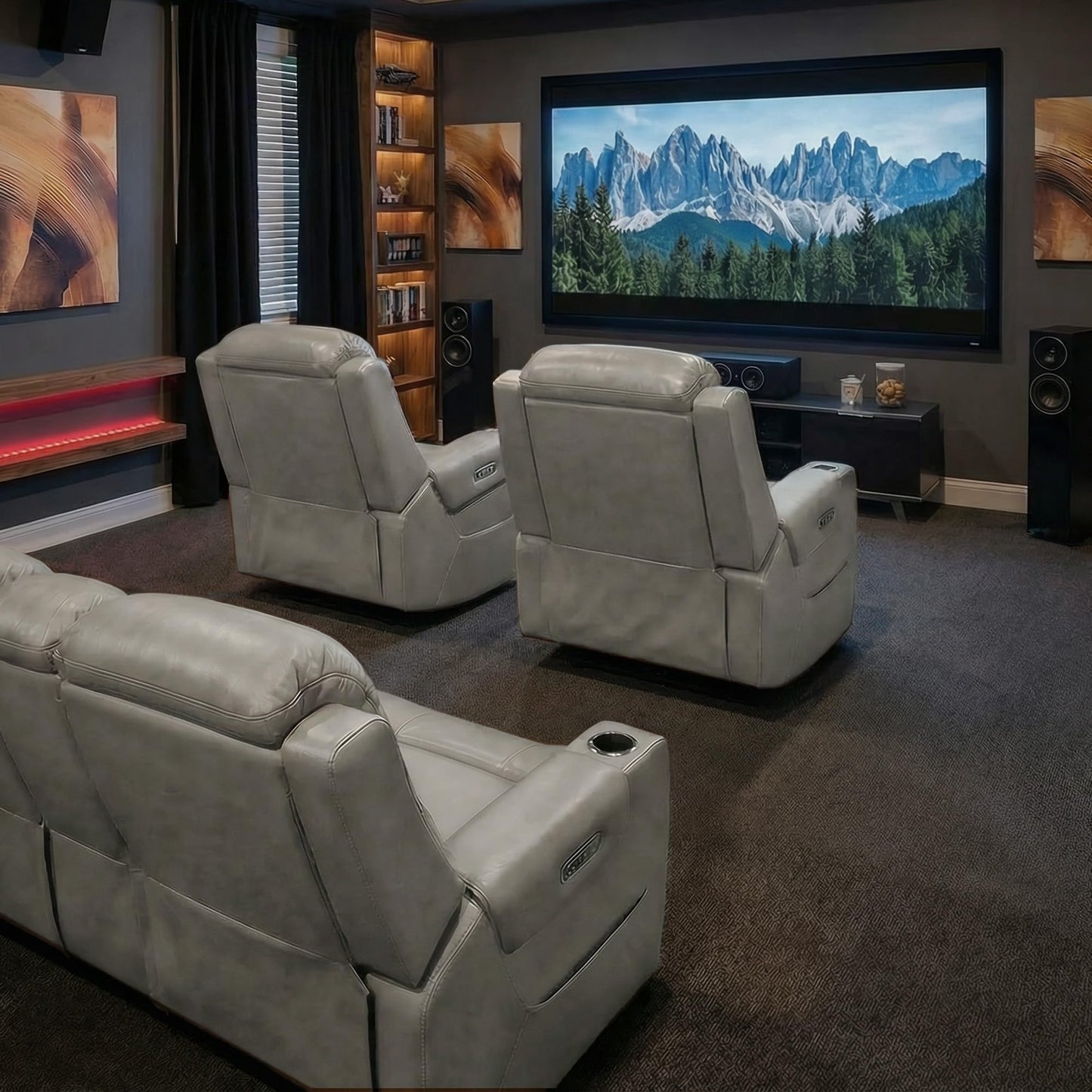 Watson & Whitely Genuine Leather Power Recliner Chairs for Adults, Lay Flat Recliner with Power Headrest, USB Ports and Cup Holders, Electric Reclining Sofa for Living Room, Bedroom, Grey