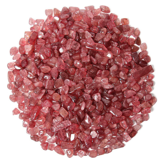 1.1lb Natural Crushed Red Strawberry Quartz Crystal Tumbled Chips-Healing Crystals Chips Bulk, Crushed Crystal Gemstones for Crafts, Beautiful Package for Gift(Red Strawberry Quartz)