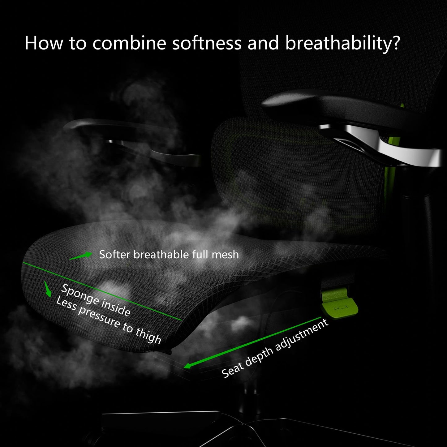 chirvana Ergonomic Office Chair, Mesh Home Office Desk Chair with Adaptive Lumbar Support, Gaming Chair with Headrest, 5D Armrest,90-130°Tilt, BIFMA Certified, Model Zen (Green)